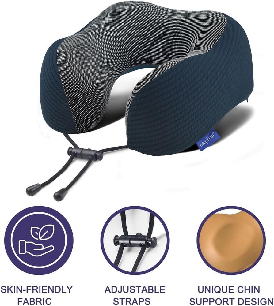 Memory Foam Travel Neck Pillow, Portable Deep Blue Set, Medium