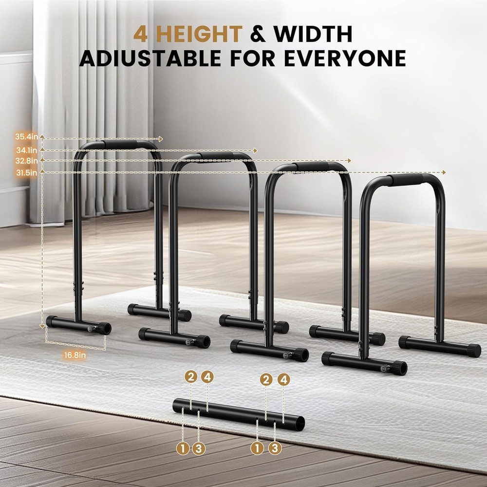 Adjustable Dip Bar Station, Heavy Duty Parallette & Parallel Bars, 400LBS Stable