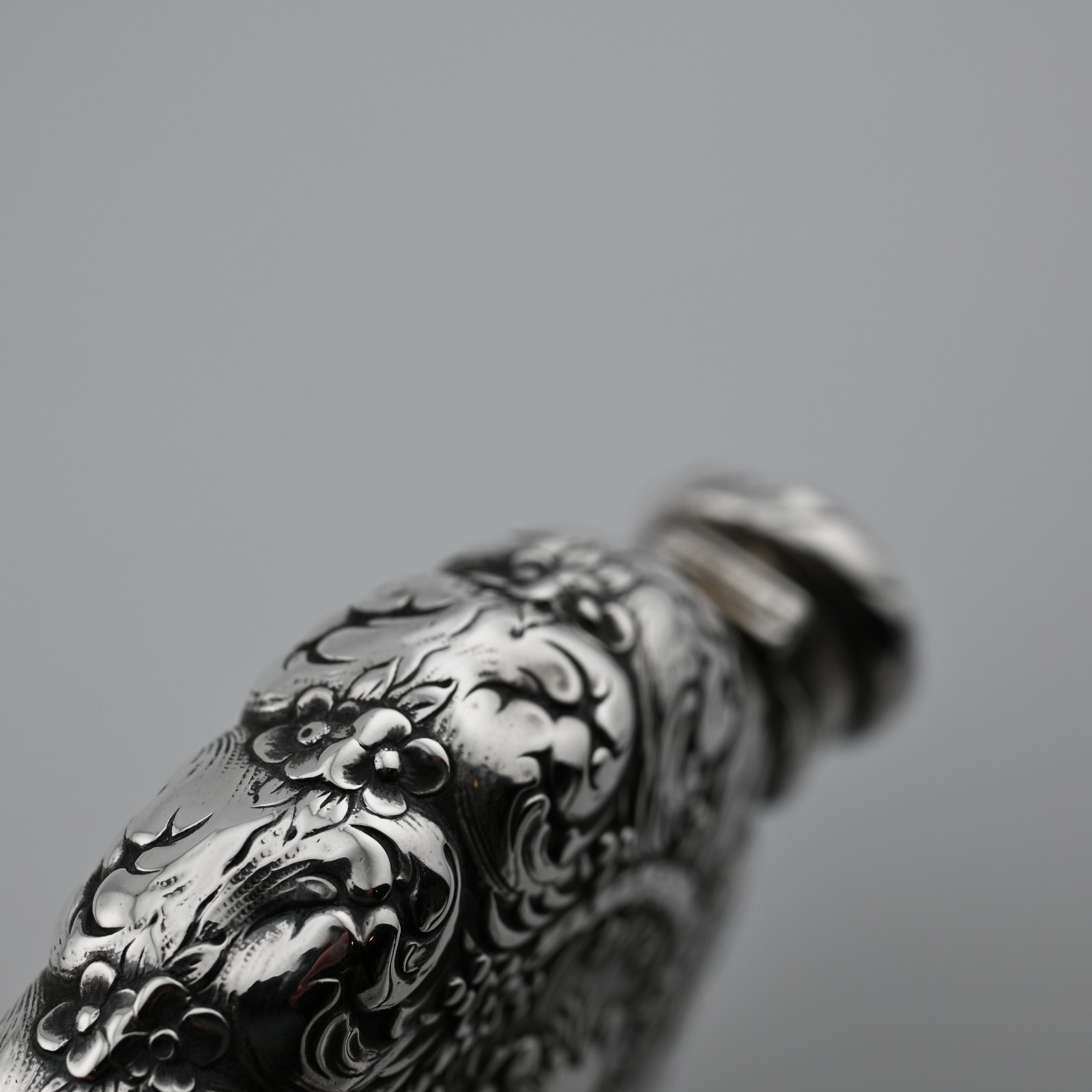 RARE Sterling Silver Tiffany & Co. Flask Aesthetic ornate scroll c1890 ~3/4 Gill