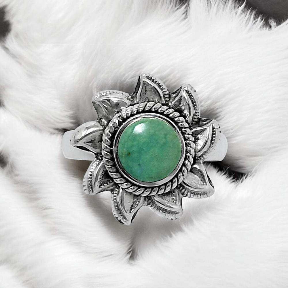 SUN Variscite Solid 925 Sterling Silver Ring 6