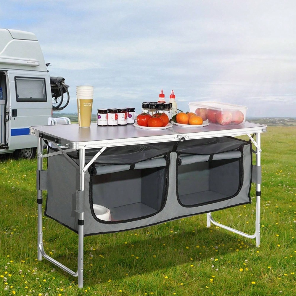 Table, Quick Set-Up Folding Camping Table With A Carrying , 3 Adjustable Heights