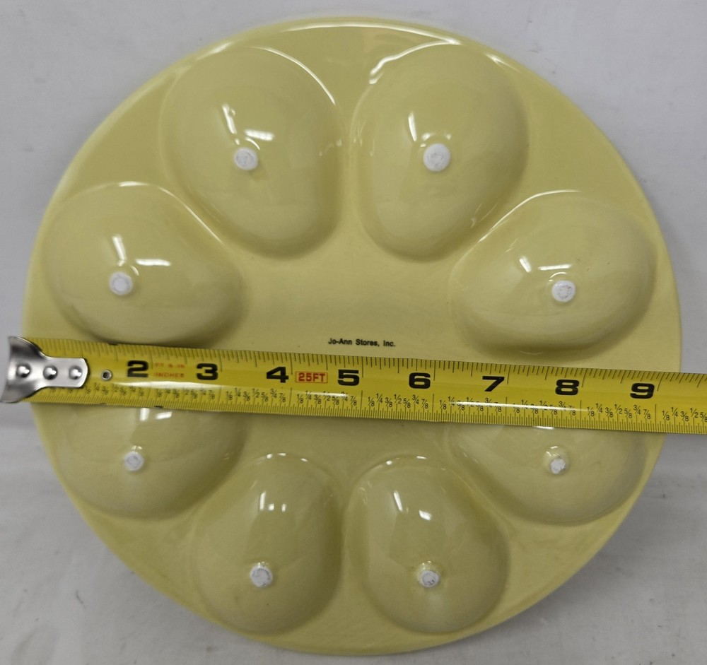 Yellow White Floral Bunny Rabbit Deviled Egg Plate Dish Server 8 Eggs Easter