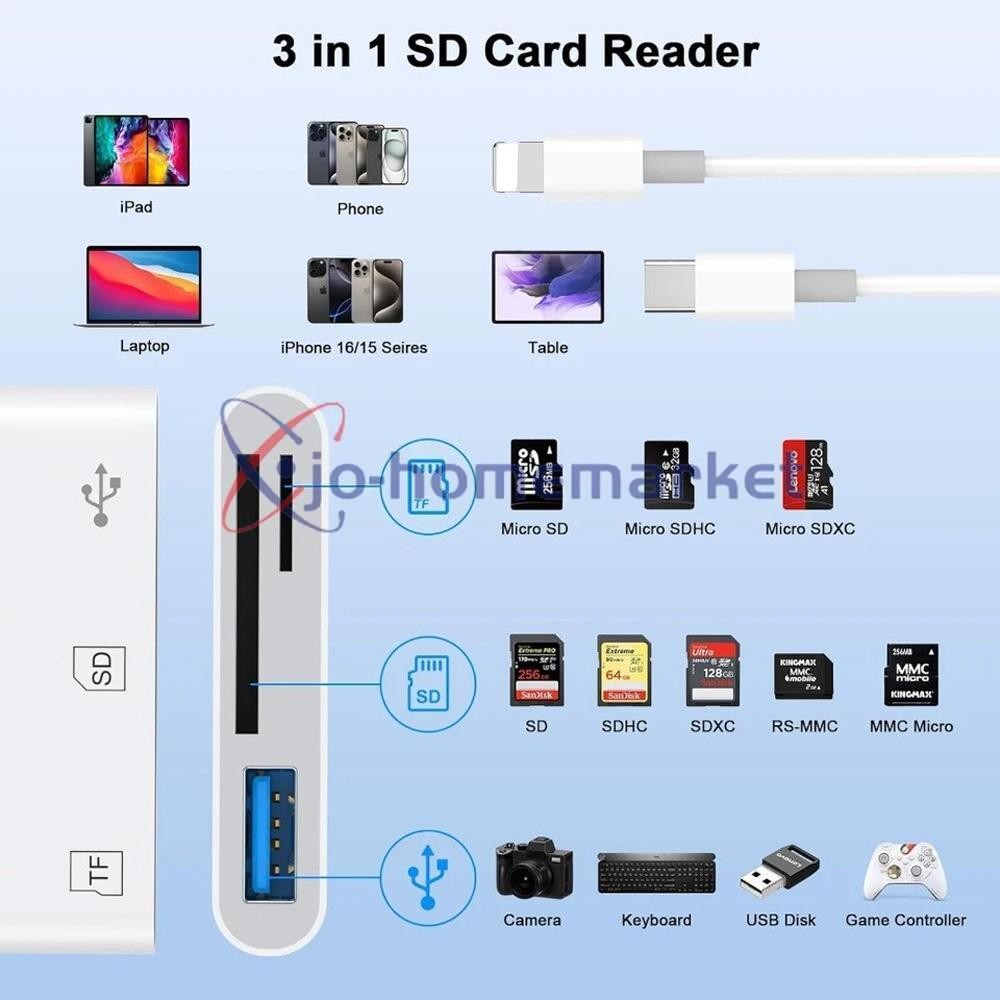 3 in 1 Memory Card Reader USB 3.0 OTG Adapter SD Card Reader For iPhone / iPad