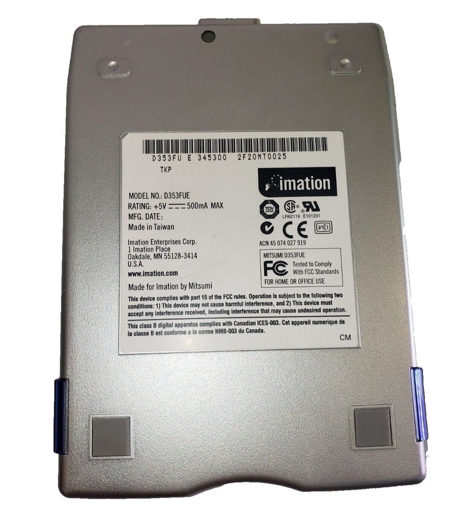 Imation External Floppy Disk Drive USB, 3.5" Model D353FUE Silver / Blue