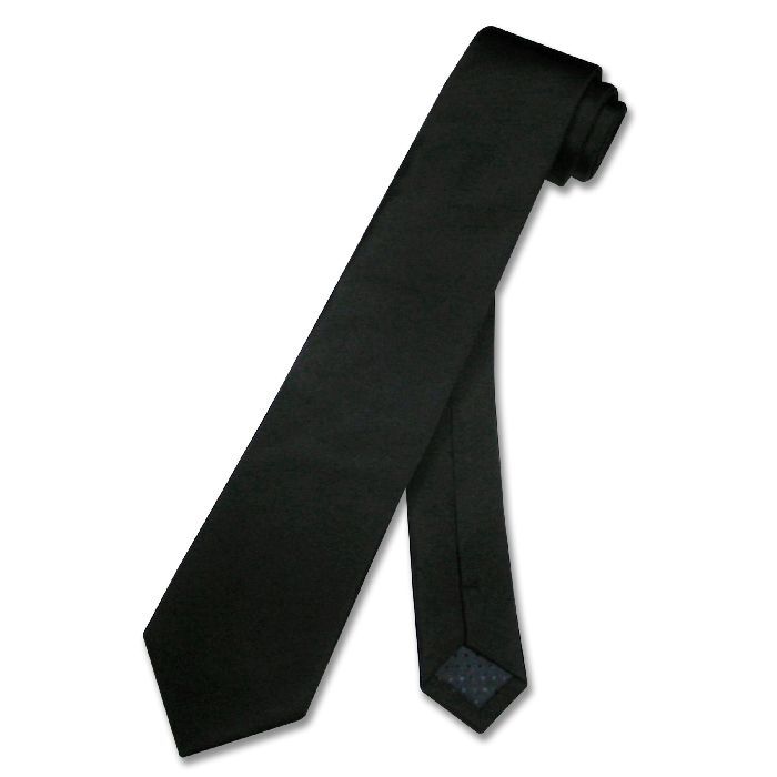 COVONA Narrow NeckTie Skinny BLACK Thin Men's Neck Tie 2.5" Wide