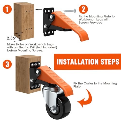 Workbench Casters Wheels Kit 920 Lbs Capacity Retractable Casters Set 920Lbs