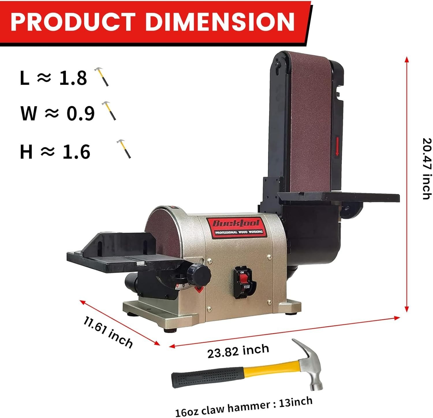 BUCKTOOL 3/4HP 5.0A Belt Disc Sander 4x 36 inch Belt Sander and 6 in Disc Sander