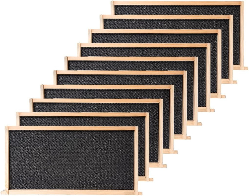 Deep Brood Beehive Frames and Wax Foundations,10 Pack Honey Bee Frames with 100%