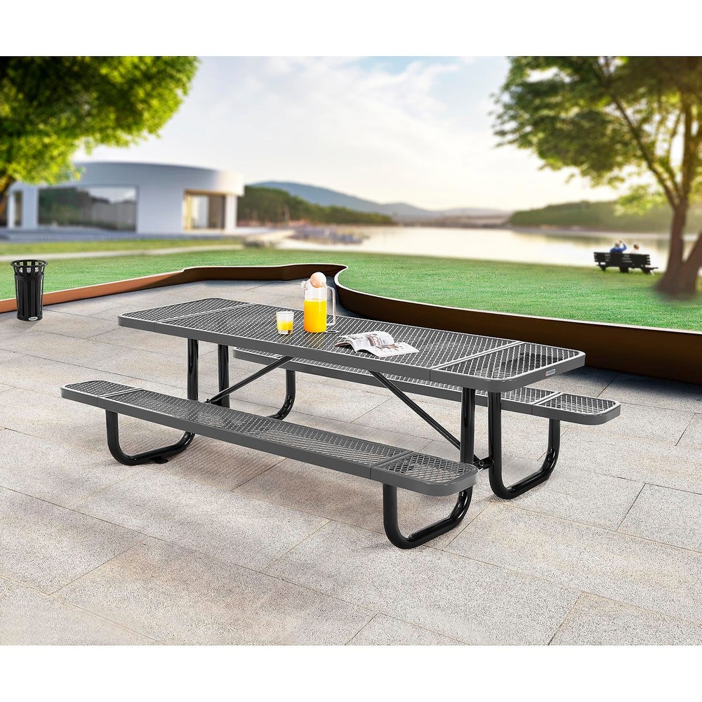Global Industrial 8'L Rectangular Picnic Table Expanded Metal Gray