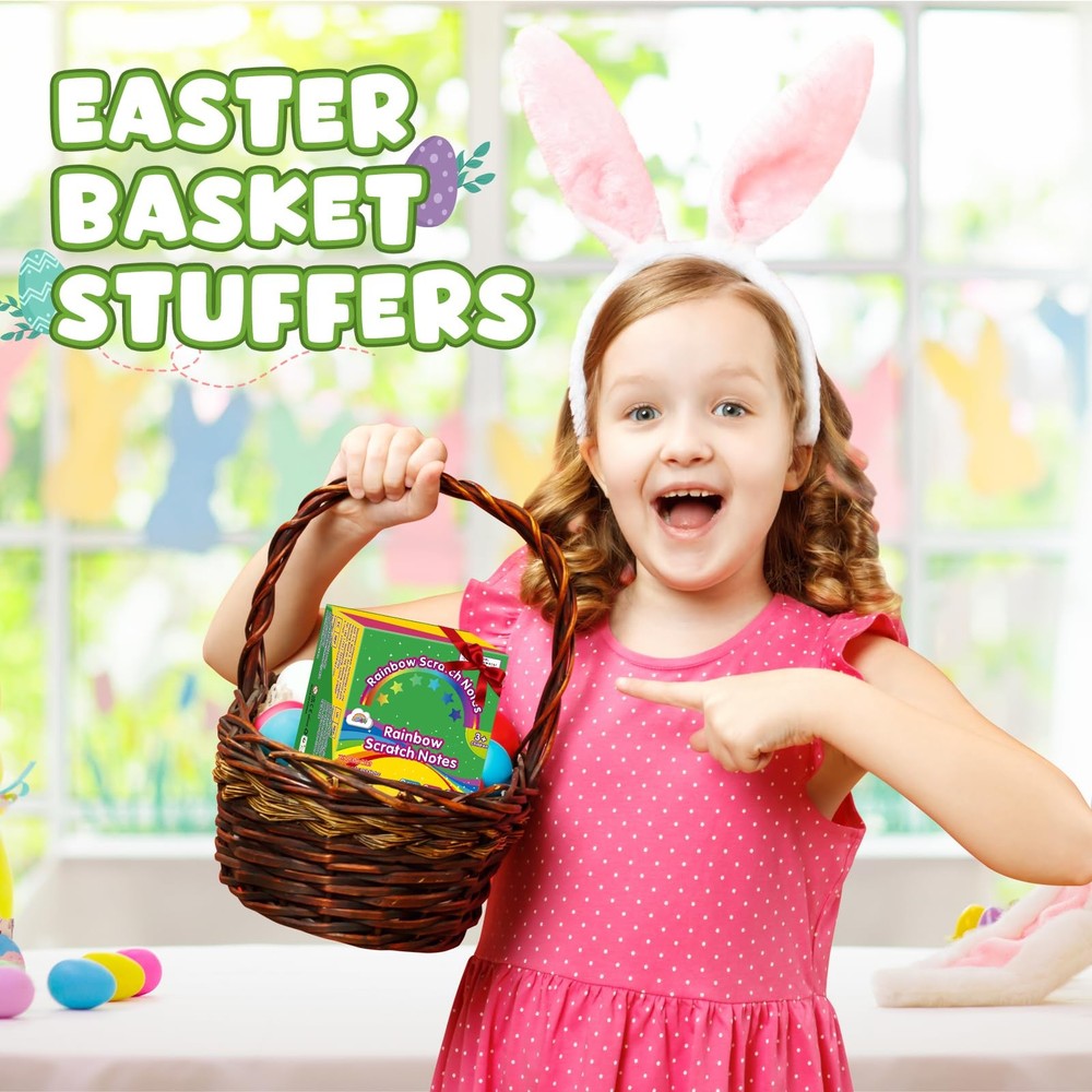 Easter Basket Stuffers for Kids，165 Rainbow Scratch Paper Art Notes, Easter C...