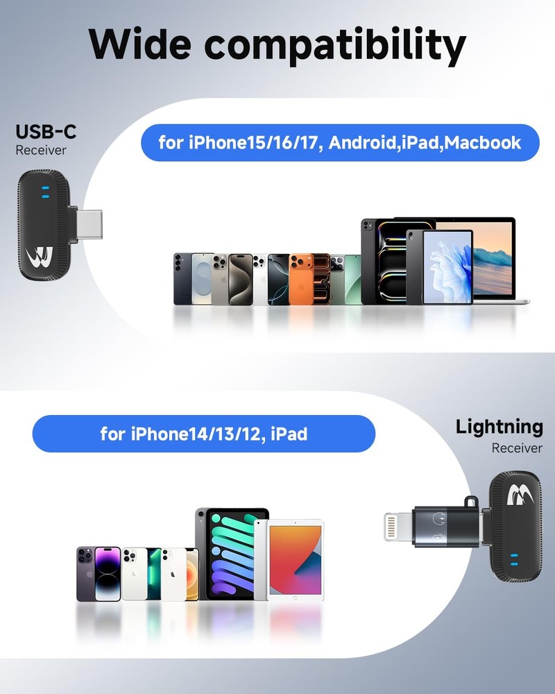 2 Pack Wireless lavalier Microphone,Mini Microphone (Lightning/USB Black Small