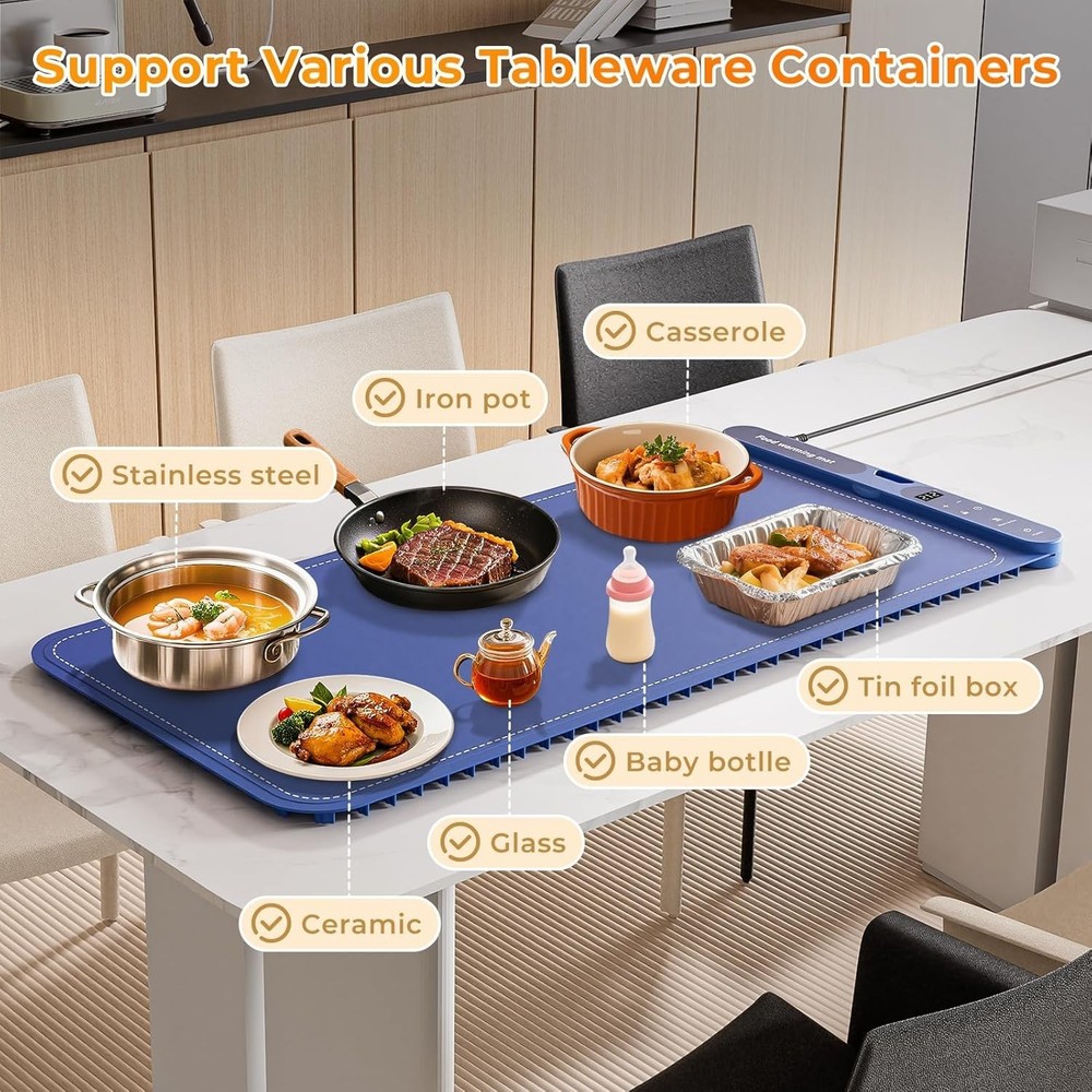 Warming Mat for Food with Adjustable Temperature, Fast Full Surface Heating Sili