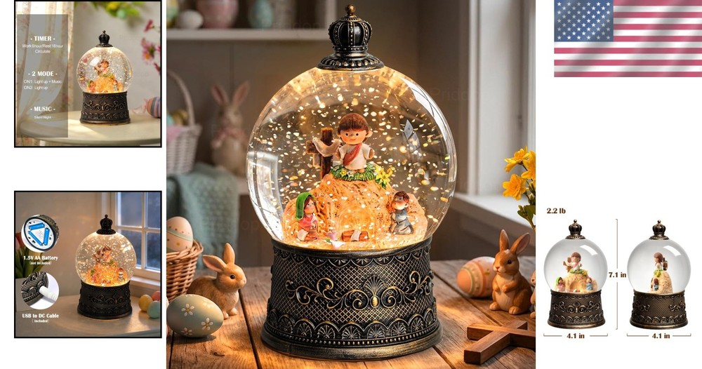 Elegant Empty Tomb Easter Snow Globe with 6H Timer – Christian Decor Gift
