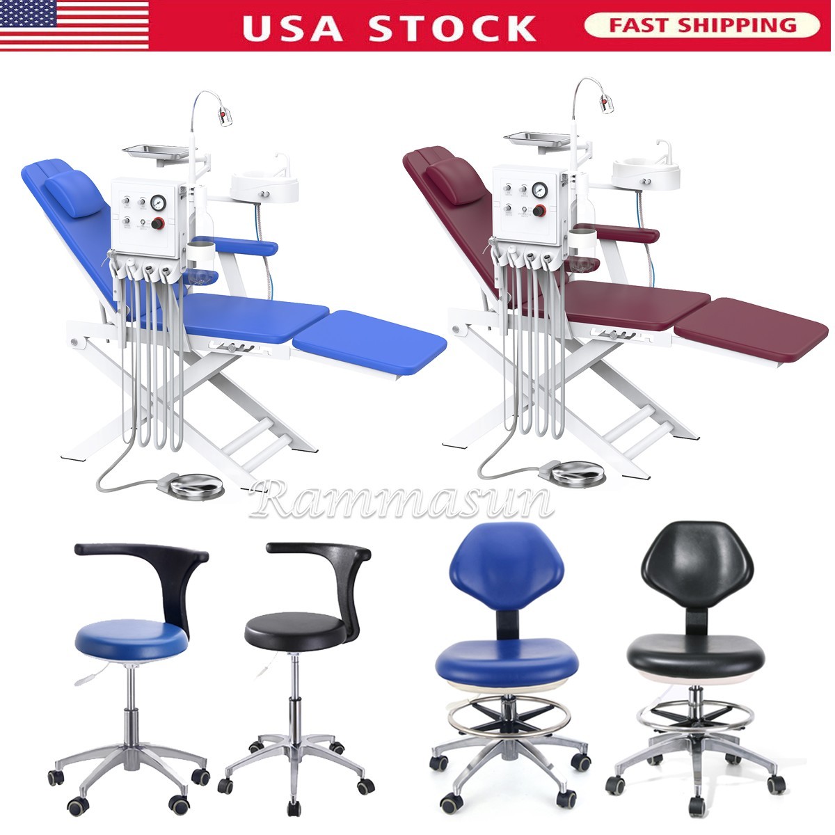 Portable Dental Folding Chair LED light+Turbine Unit/Doctor Assistant Stool
