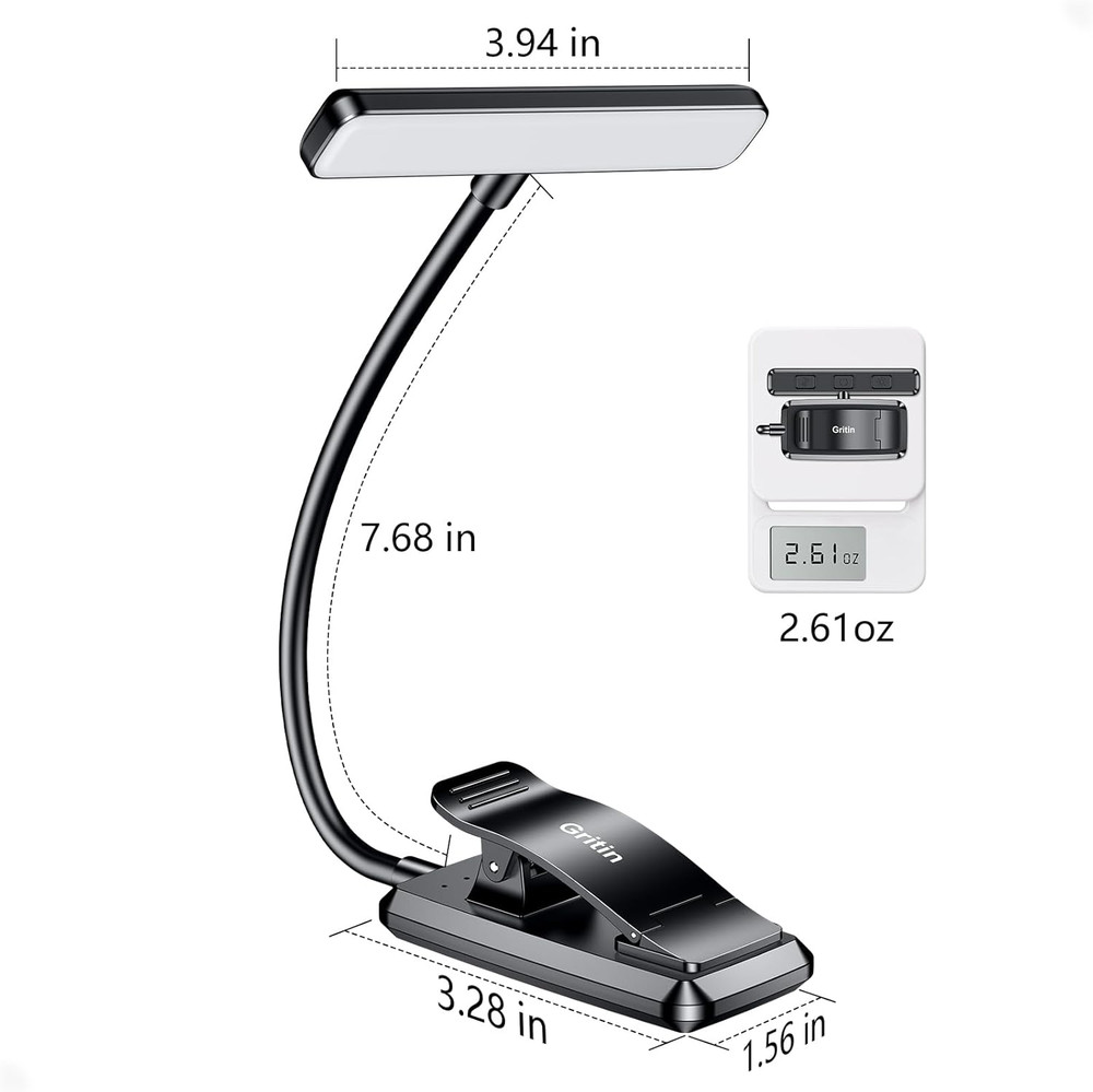 Gritin 19 LED Rechargeable Book Light for Reading in Bed with Memory Function- E