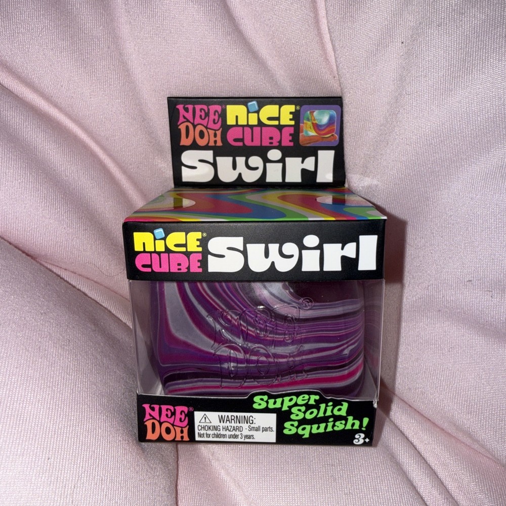 NeeDoh Nice Cube Swirl. Super Solid Squish. Pink, Purple and White.
