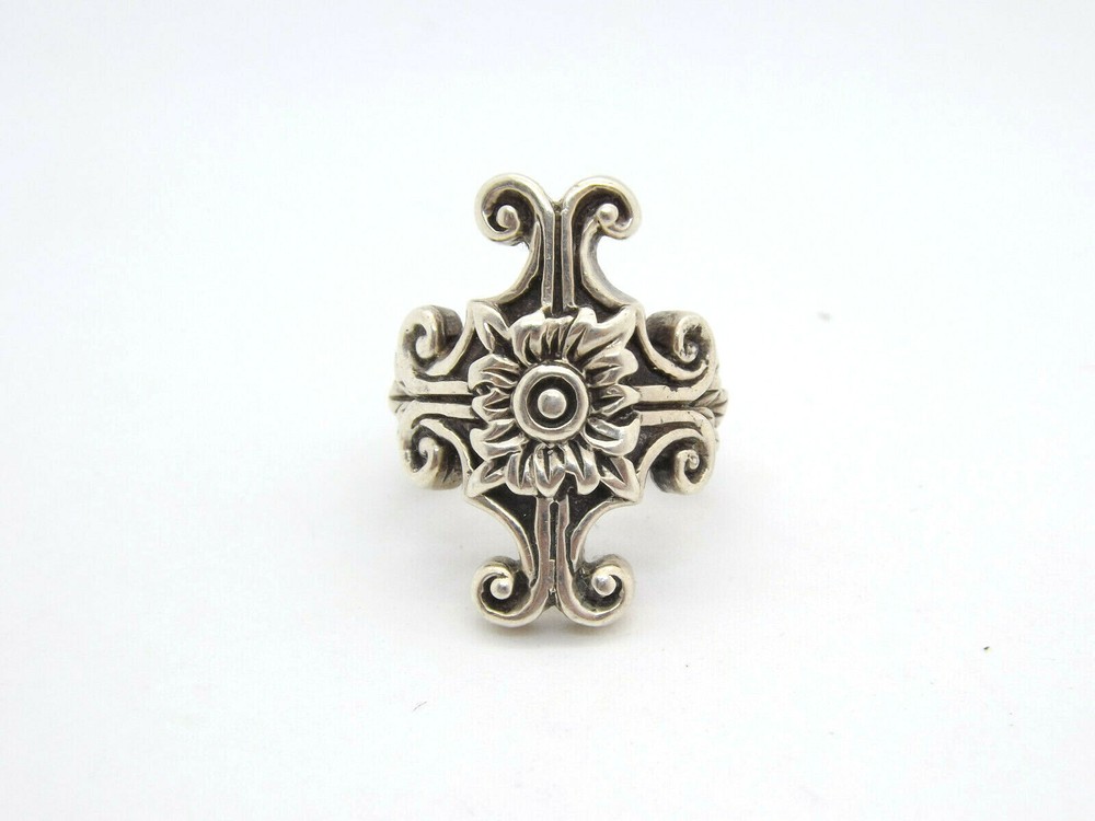 Andrew Valdez Artisan Silver Ornate Flower Scroll Ring, size 6