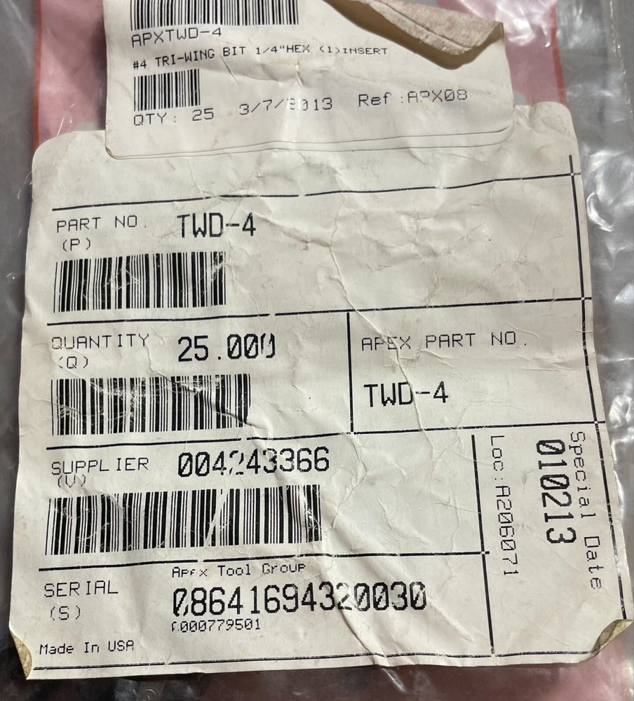 Apex TWD-4 1/4” Hex Drive Insert #4 Tri-Wing