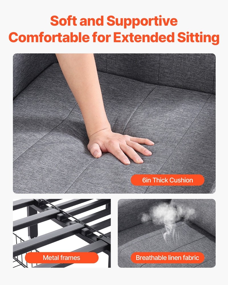 HOT/ Sleeper Sofa Bed,Convertible Sleeper Bed with Side Pocket,Pillow,Armrest a