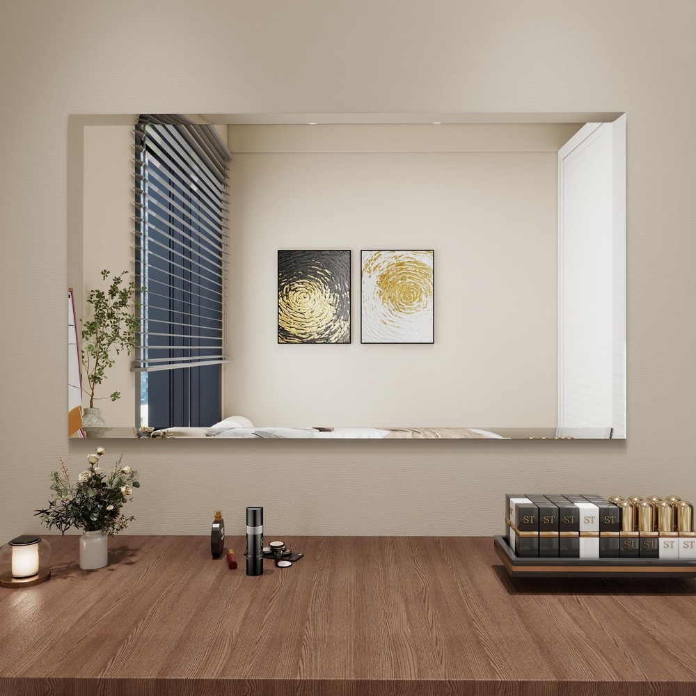Rectangular Beveled Bathroom Mirrors, 16X24 inch Square Frameless Mirror, Rec