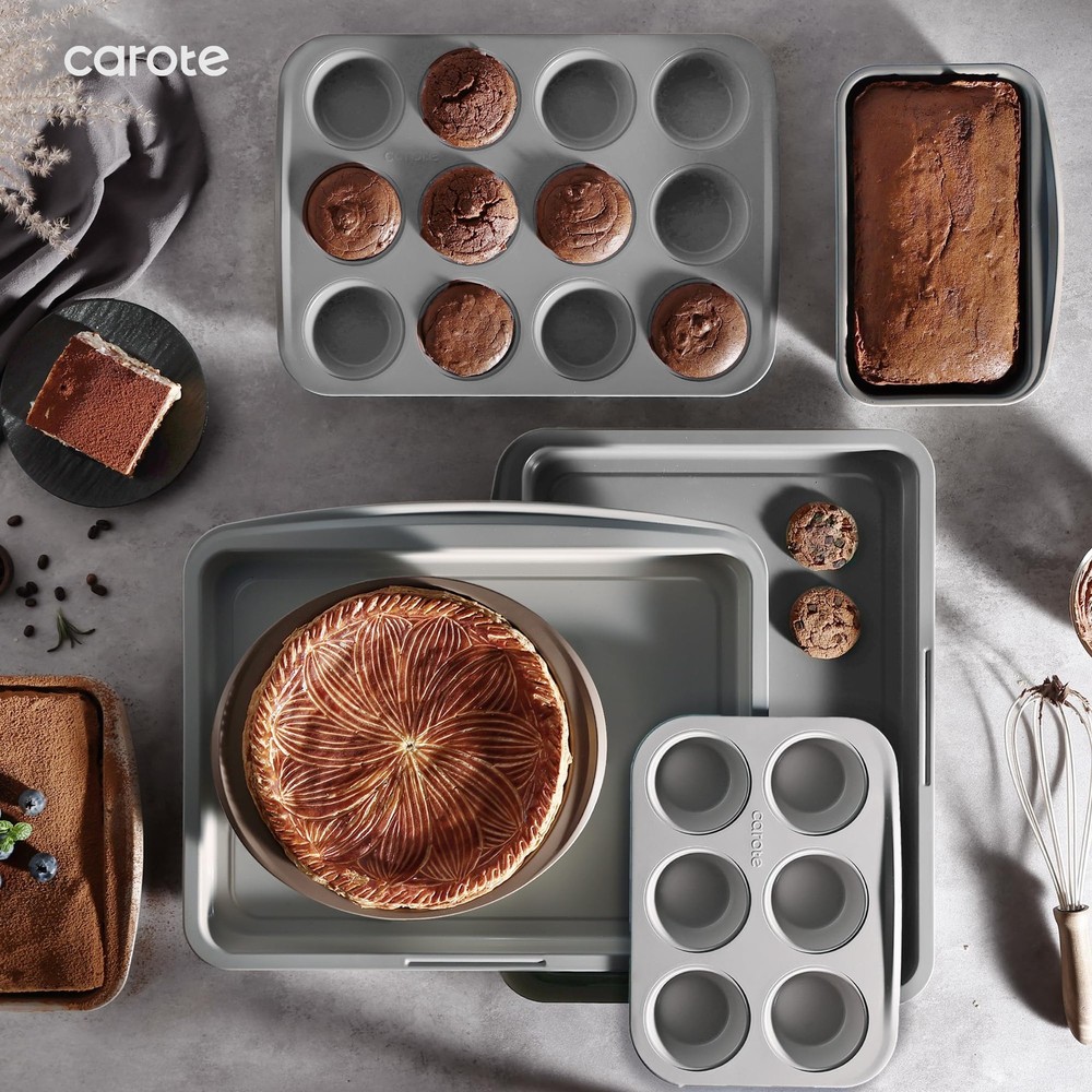 7-Piece Nonstick Stackable Baking Pans Set - Bakeware Sets Including Cookie S...