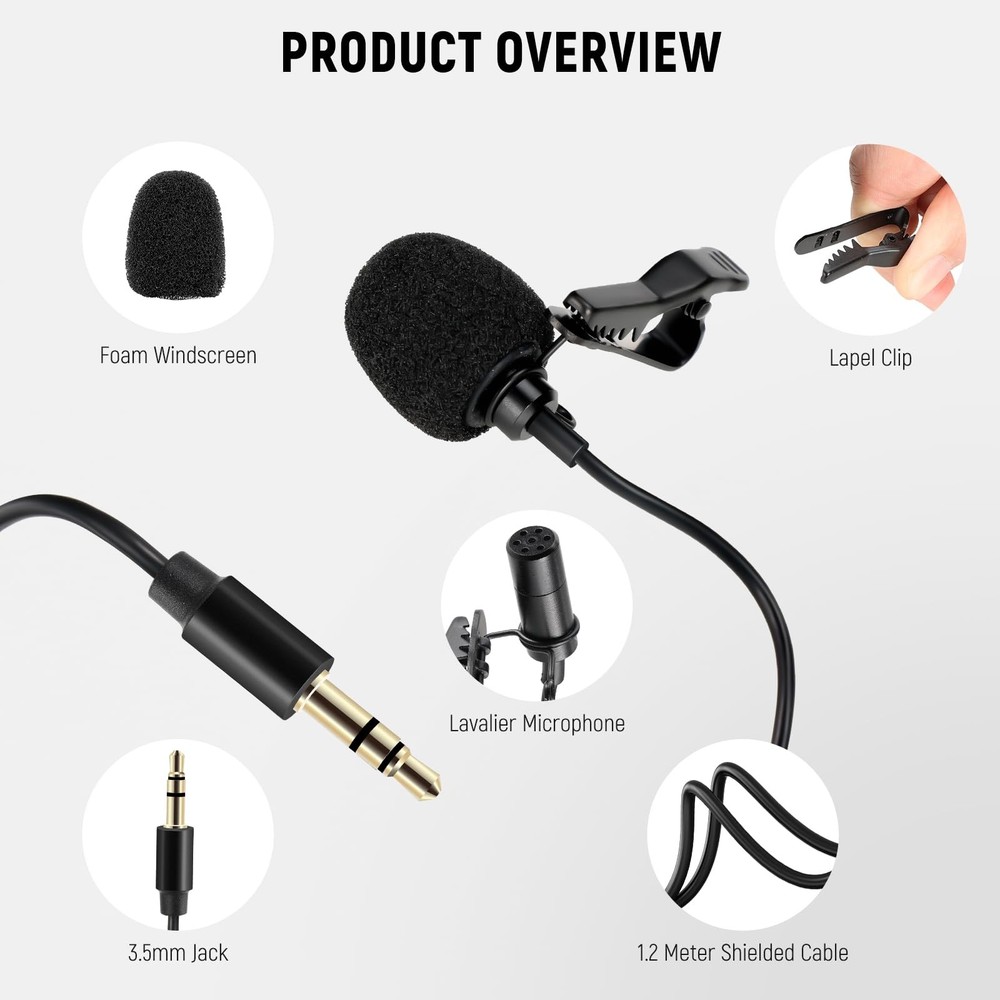 Lavalier Lapel Microphone 2 Pack, Omnidirectional Condenser Wired Clip On Lav...