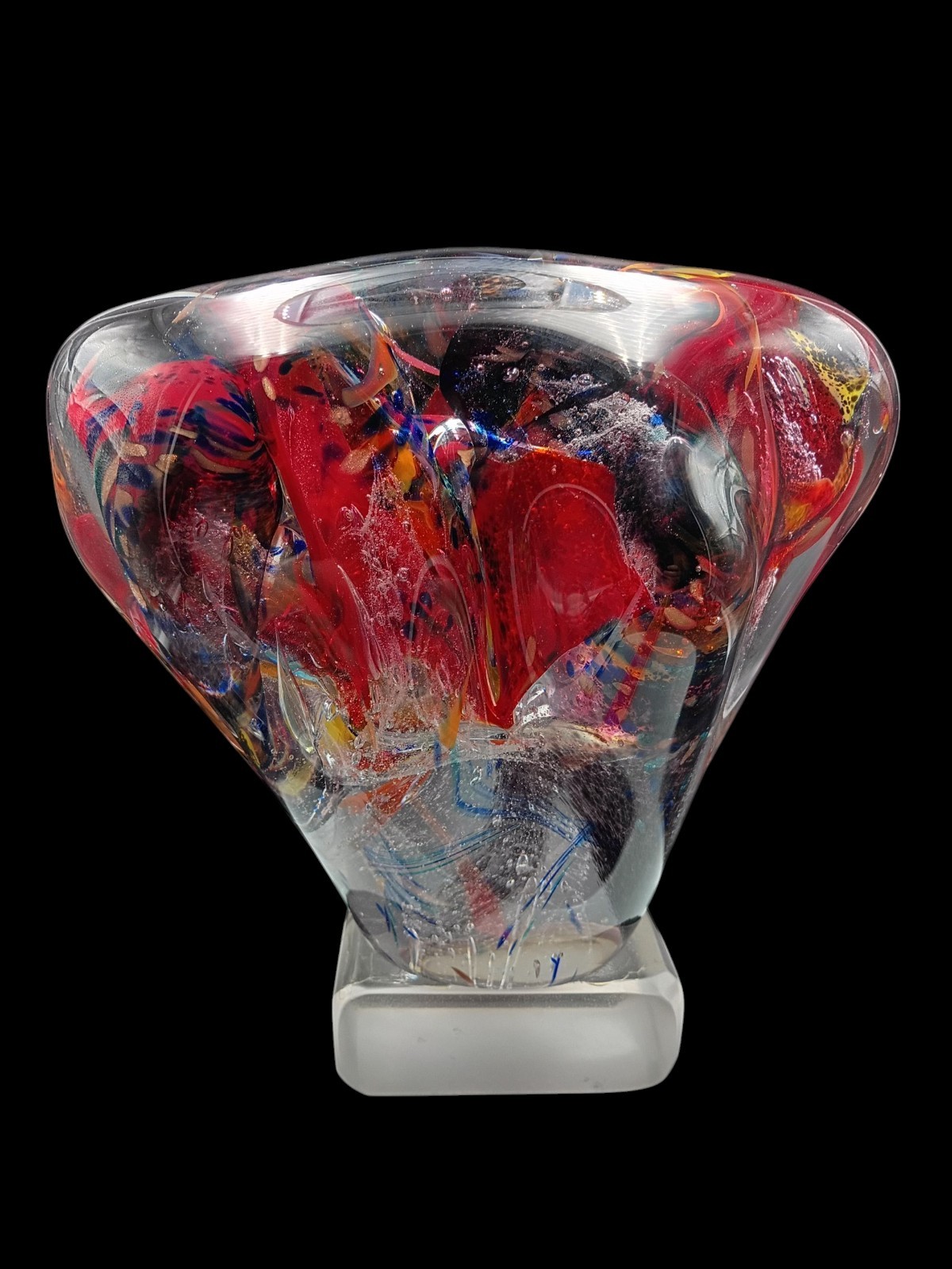 Art Glass Sculpture Hand Blown Clear Red Blue Large Vibrant Abstract Stunning Lg