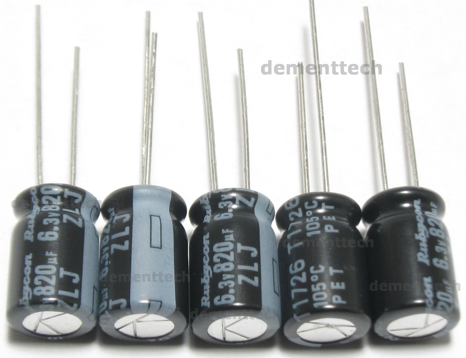 5x Rubycon ZLJ 820uF 6.3V Low-ESR Impedance 105C radial capacitors caps 8mm