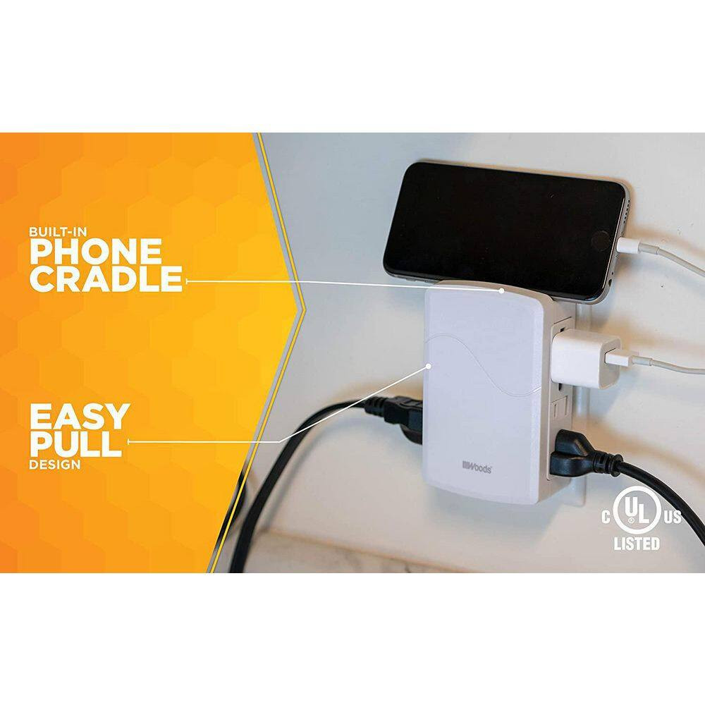 Side Entry Polarized 6-Outlet Wall Tap - White