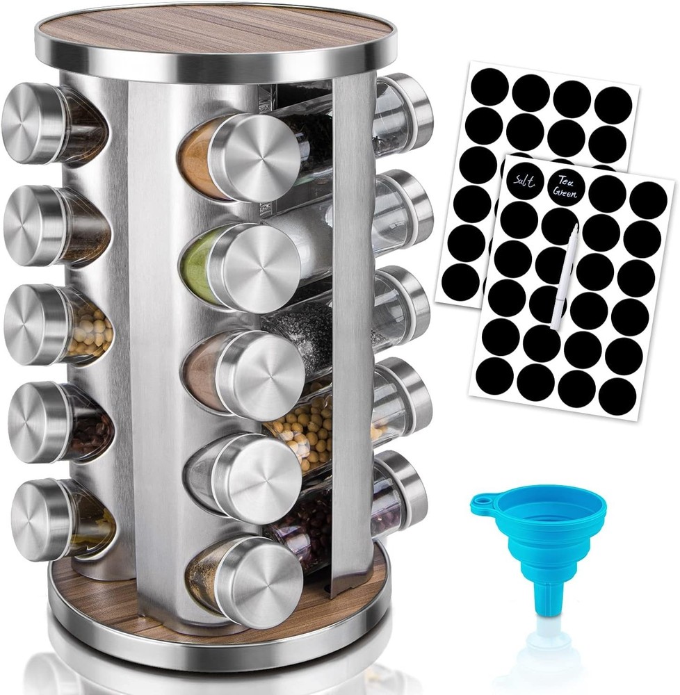 Compact Kitchen Spice Rack Organizer with 20 Glass Jars for Effortless Access
