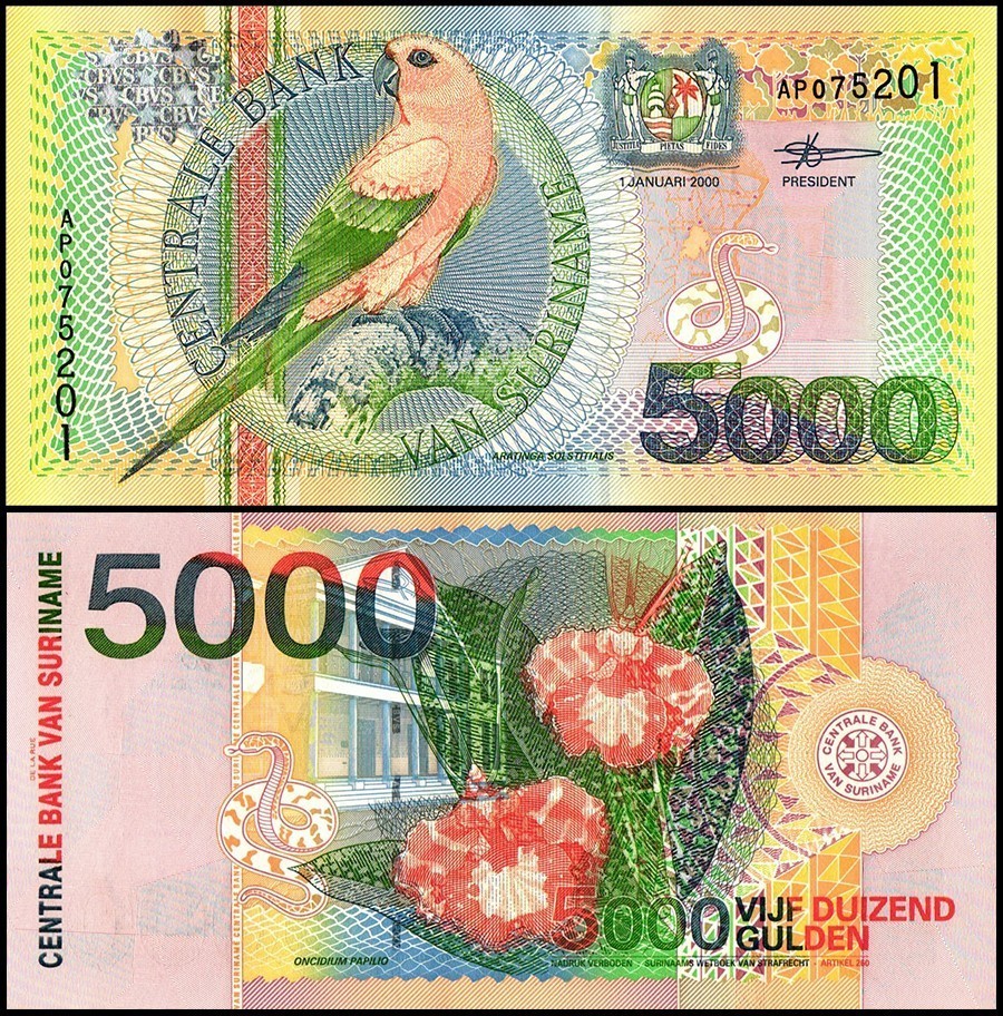Suriname 5,000 Gulden, 2000, P-152, UNC