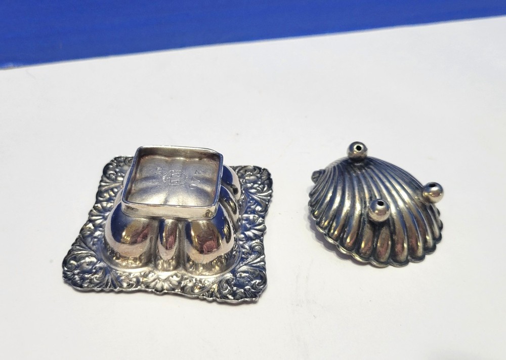 Antique Silverplated Salt Cellars Square and Shell Shaped Pair