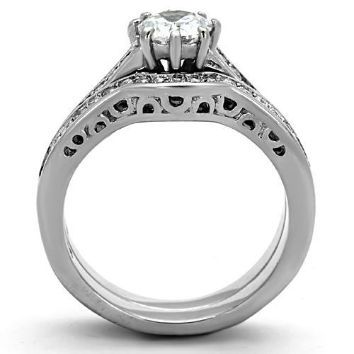 His Hers Stainless Steel Round CZ Engagement Promise 3 PC Ring Band Guard Set U