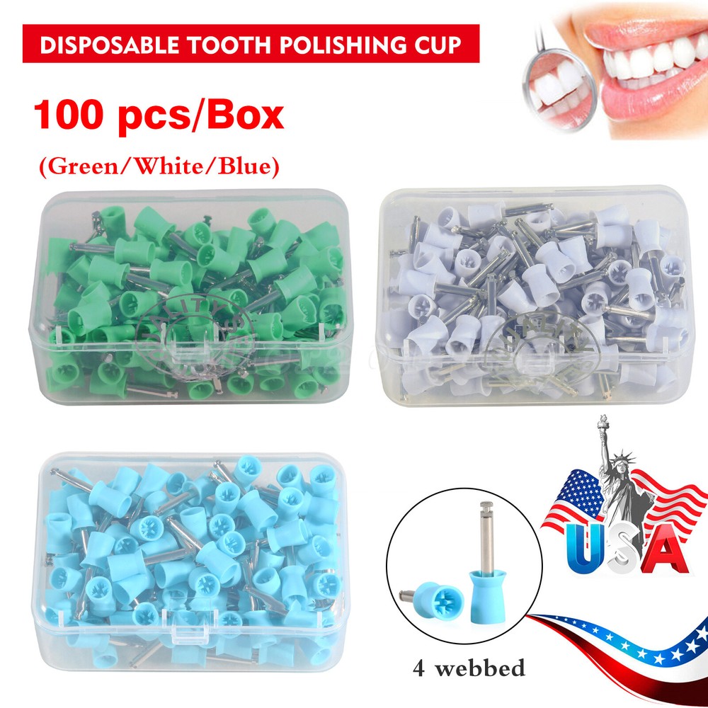 100pcs/Box Dental Prophy Tooth/Teeth Polishing Cups Brushes Latch Type Webbed