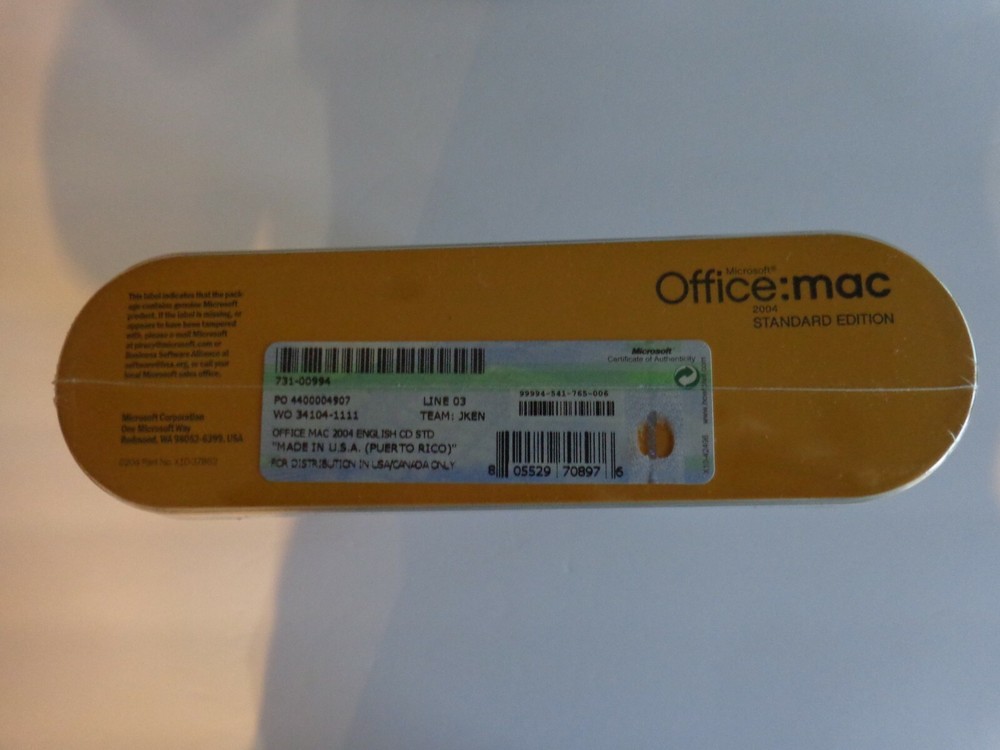 Microsoft Office 2004 for Mac Standard (UNOPENED FACTORY SEALED)