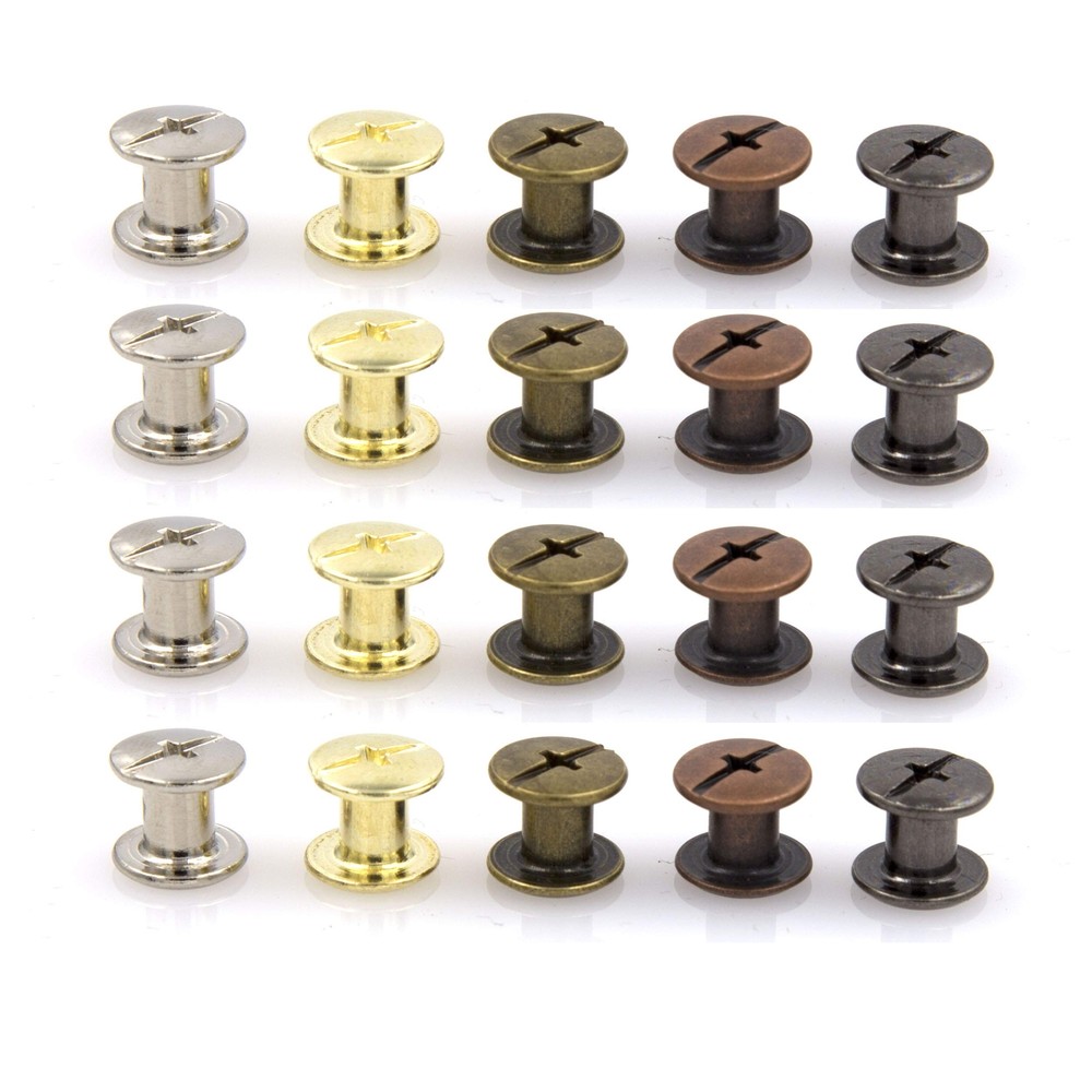 100 Sets Chicago Screws Assorted Kit 5 Color Leather Rivets Screw Rivets Flat