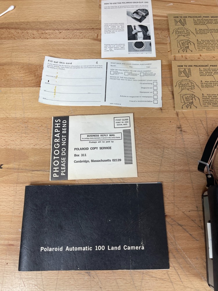 Polaroid Land Camera Automatic 100 Complete Kit w/ Flash, Bulbs, Timer, Case Vtg