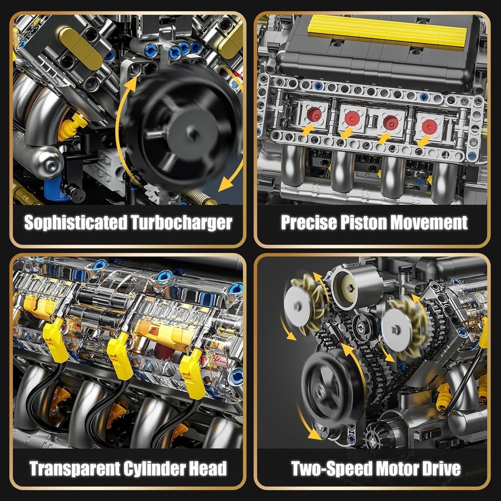 V8 Engine Model Kit That Runs, Visible Mini Car Motor Building Blocks Set for Ad