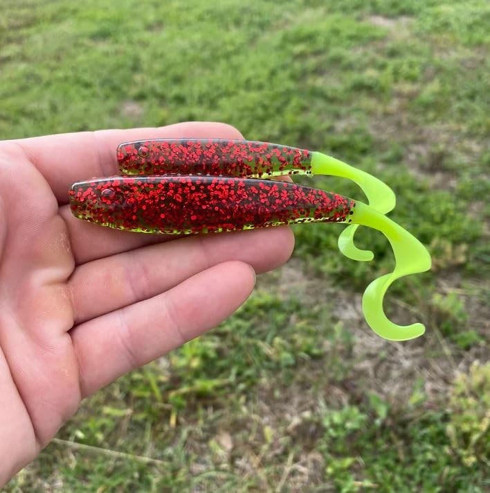 Curly Tail Jerkshad 4 Inch Soft Baits Garlic Watermelon Red Chartreuse