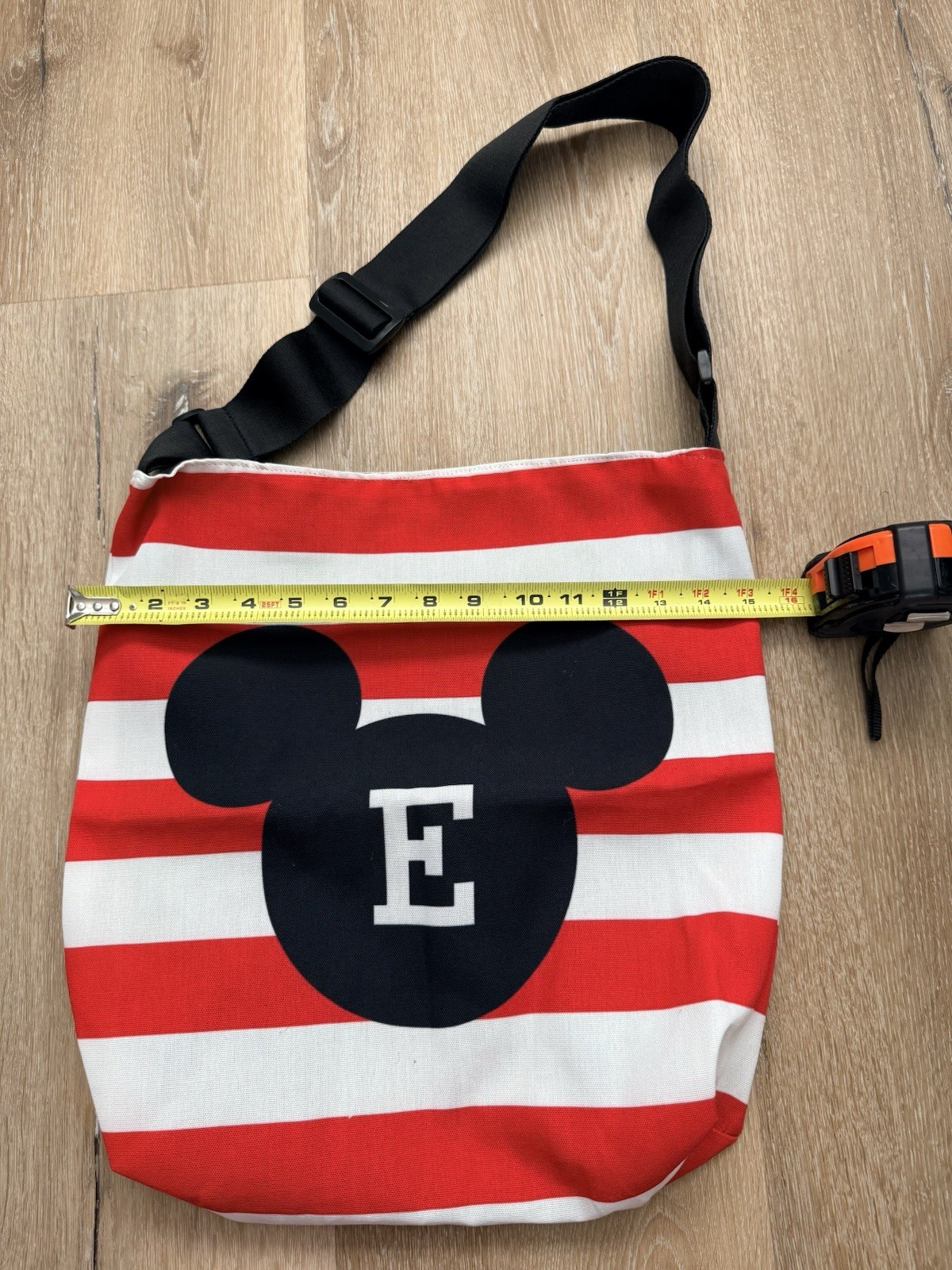 Mickey Mouse Red Wht Black Stripe Tote Shoulder Bag Adjustable Strap E Monogram