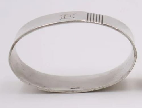 German Mid-Century Modern 800 Silver Napkin Ring "E" initial engraving