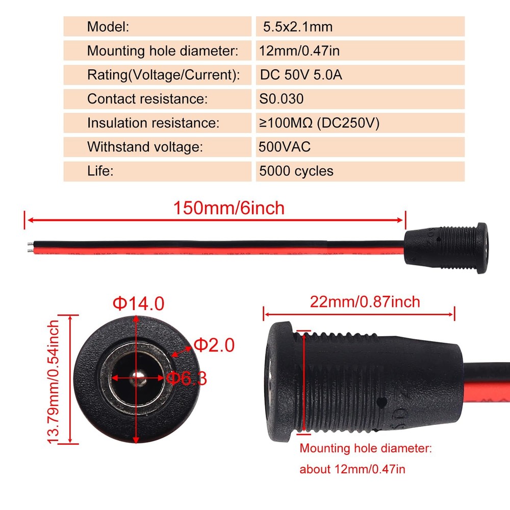 weideer 5Pcs 10A DC-099 DC Power Jack Cord Socket Female Socket, Black
