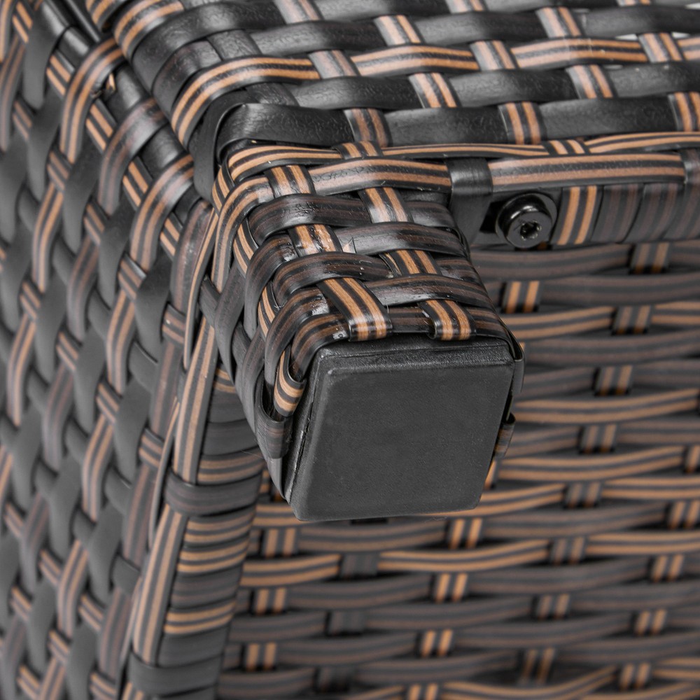 Outdoor PE Wicker Side Table with Storage, Small Patio Storage Bin Container