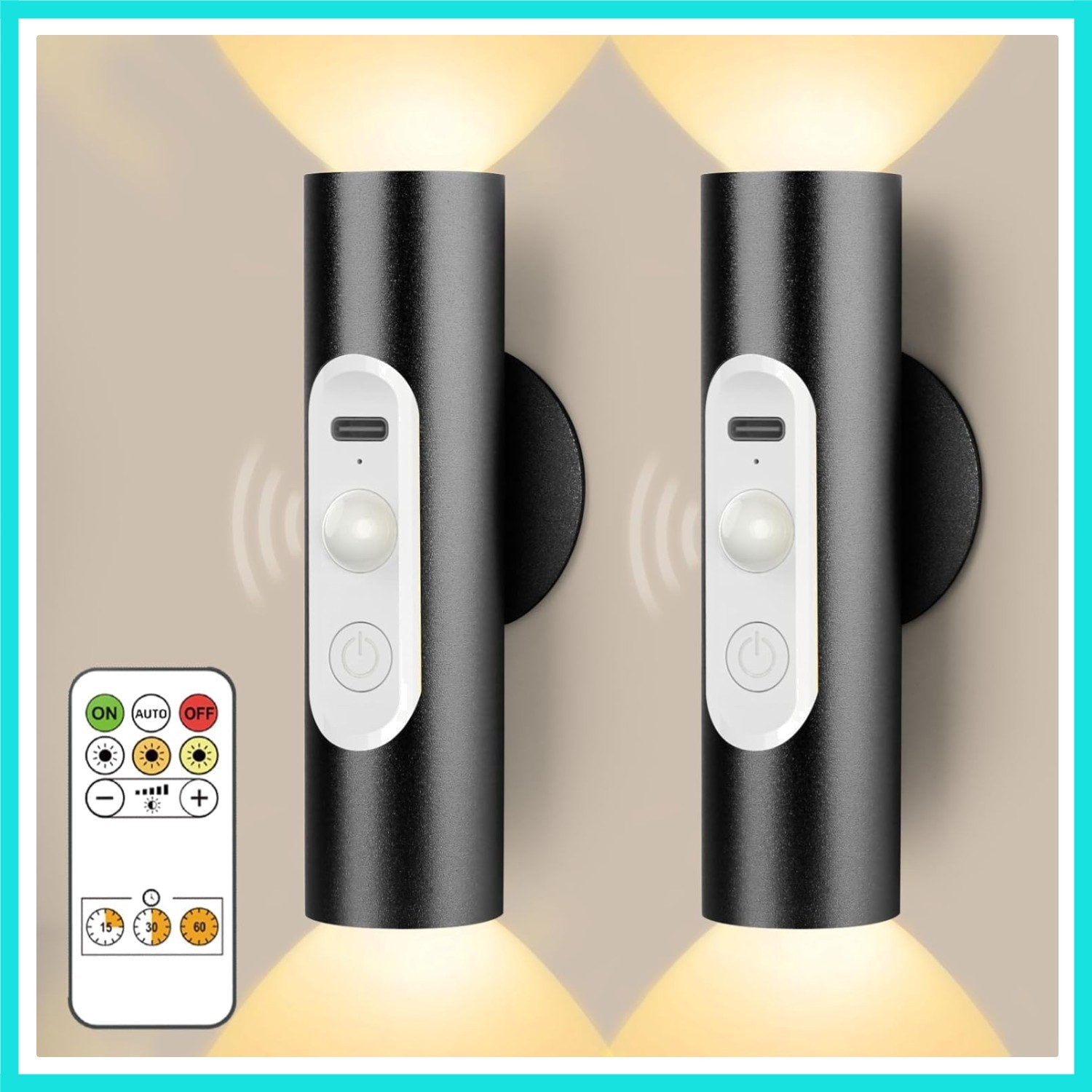 Battery Operated Wall Sconce Set of 2, Magnetic Stick on Wall Lights Recharge...