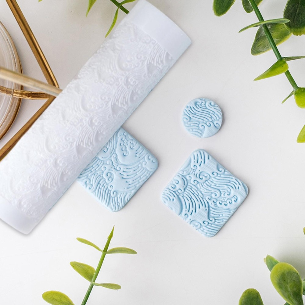 Ocean Wave Clay Texture Roller Modern Pottery Roller for Arts Crafts Artwork