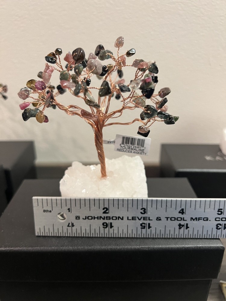 Mixed Tourmaline Gem Stone Tree W/Quartz Base and copper wire
