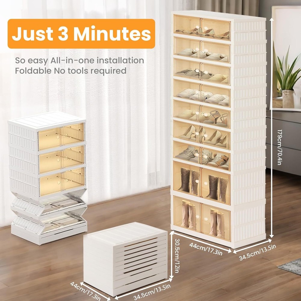 Foldable Shoe Organizer Storage Box, Portable Extra Large Folding Shoe Rack