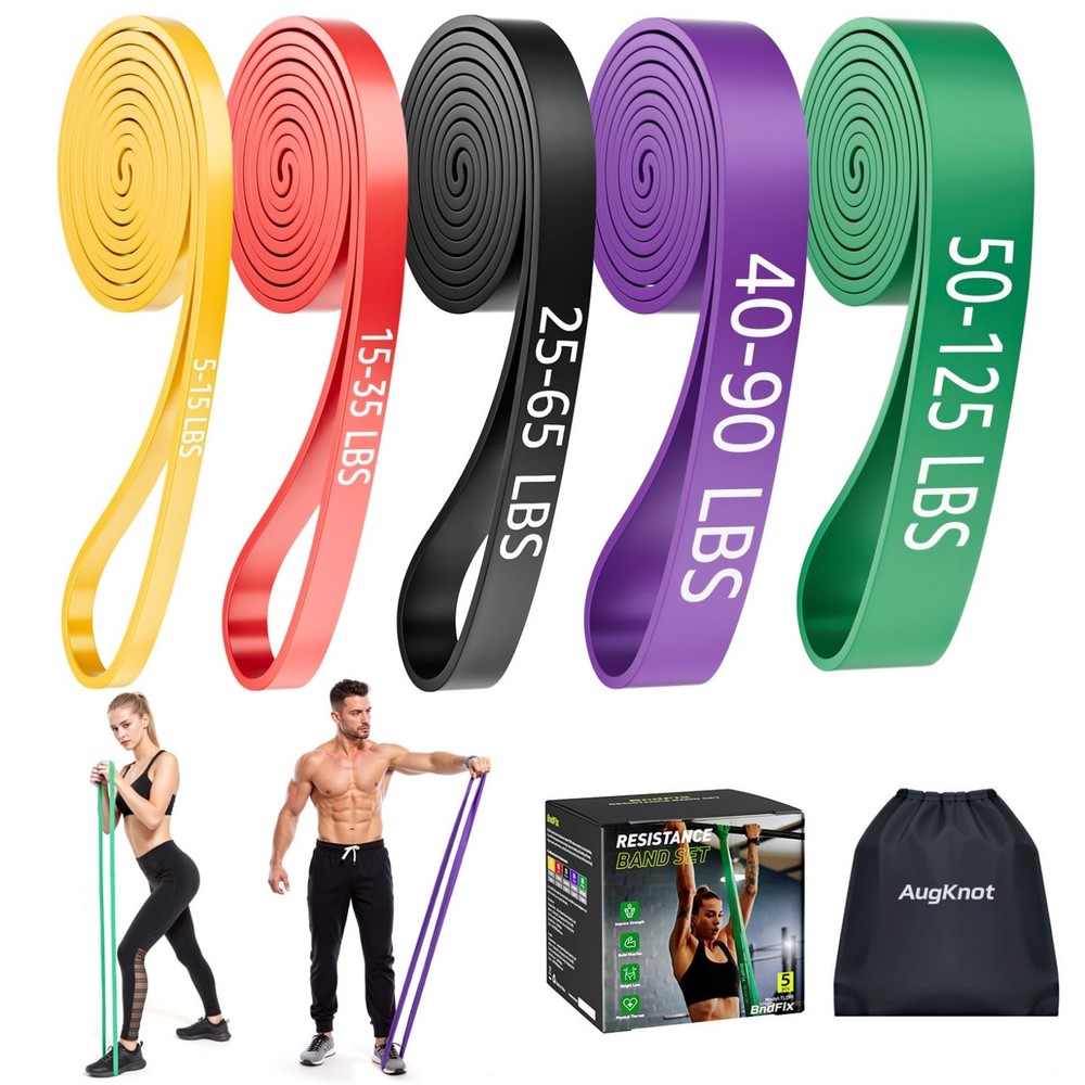5-Level Resistance Bands Set for Workouts - Pull Up Assistance, Stretching & The