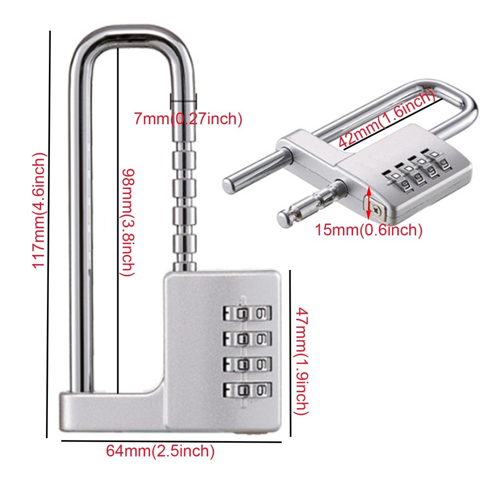 Stainless Steel U Shaped Padlock - Combination Code Long Adjustable Shackle L...