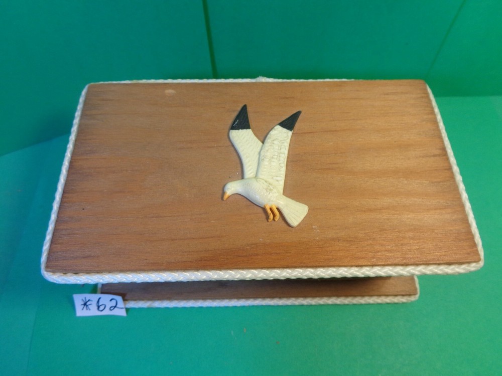 Flying Seagull Wooden Trinket Box, Nautical Pattern (Used/EUC)